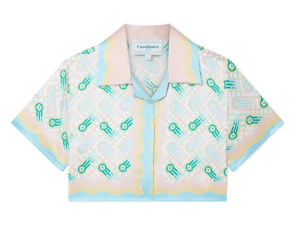 CASABLANCA CUBAN COLLAR CROPPED SILK SHORT SLEEVE SHIRT