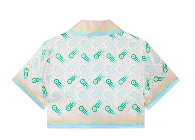 CASABLANCA CUBAN COLLAR CROPPED SILK SHORT SLEEVE SHIRT