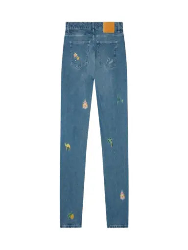 CASABLANCA STONE WASH DENIM EMBROIDERED MOTIF JEAN