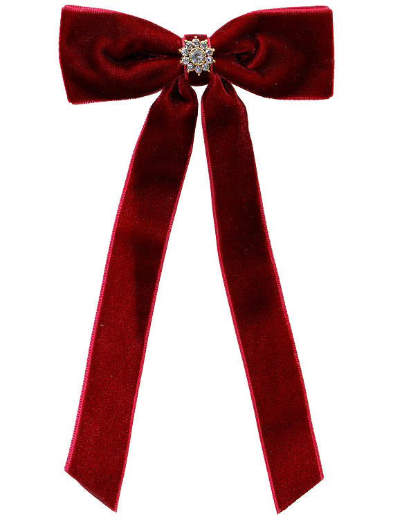 EMI JAY ICONIC VELVET BOW BARRETE IN CABERNET