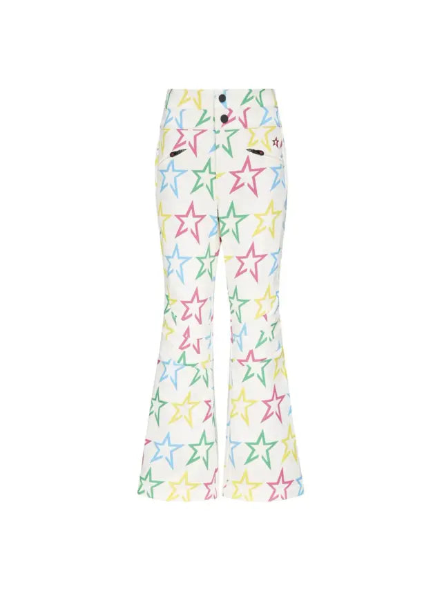 PERFECT MOMENT AURORA HIGH WAIST FLARE PANT KIDS (LOGO STAR PRINT - SNOW WHITE/RAINBOW)