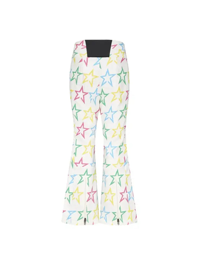 PERFECT MOMENT AURORA HIGH WAIST FLARE PANT KIDS (LOGO STAR PRINT - SNOW WHITE/RAINBOW)