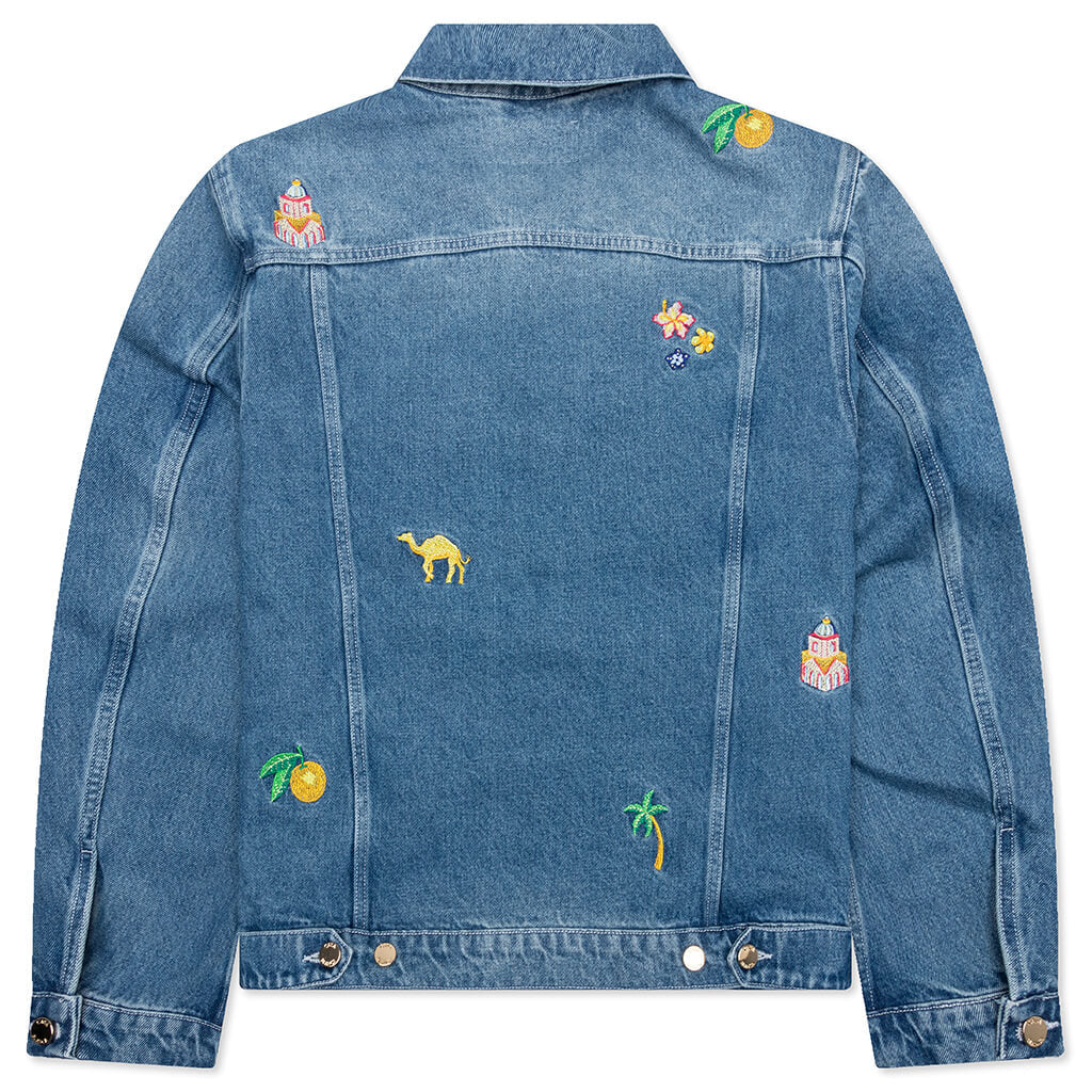 CASABLANCA STONE WASH DENIM EMBROIDERED MOTIF JACKET