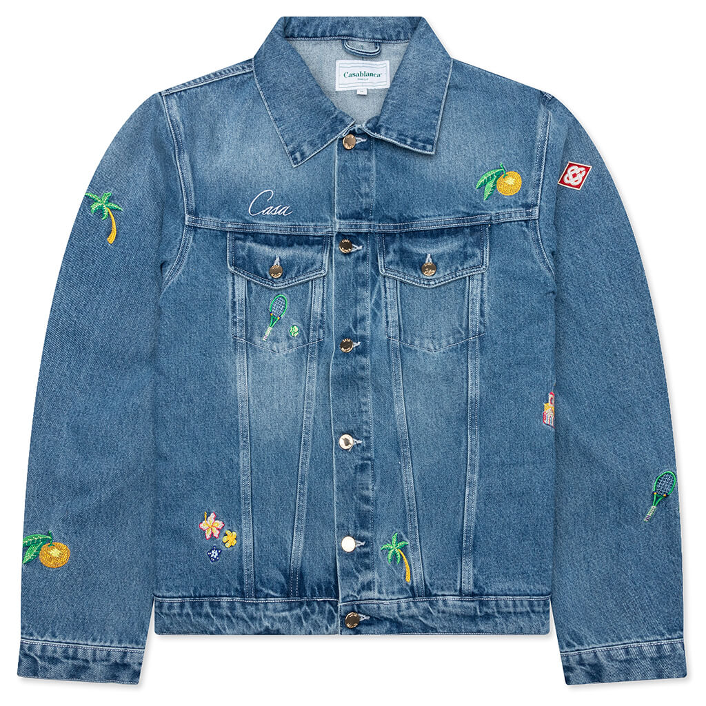 CASABLANCA STONE WASH DENIM EMBROIDERED MOTIF JACKET