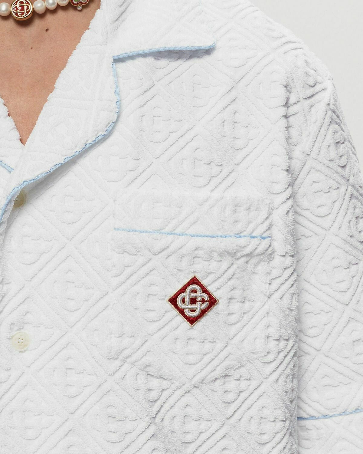 CASABLANCA MENS JACQUARD MONOGRAM TOWELLING SHIRT	WHITE